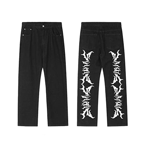 FantasyGears Y2k Jeans Men Grunge Hip Hop Baggy Pants Straight Leg Graphic Denim Joggers Loose Goth Trousers Streetwear