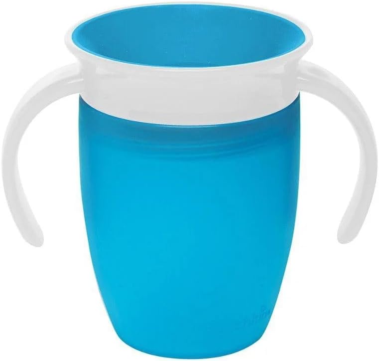 Munchkin 360° Trainer cup, Spill proof and leak proof cup with handle for infant/baby boys and girls, comes with lid, 7oz Capacity, 6 Months and above, Blue