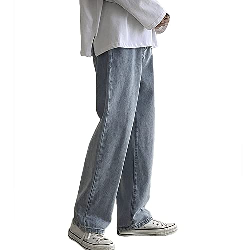 Rexcyril Men's Loose Fit Straight Leg Denim Jeans Baggy Wide Leg Plain Pants Trousers