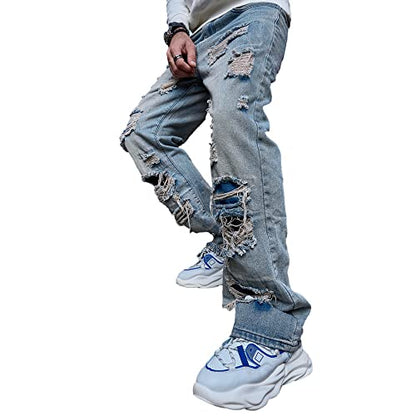 WEIBUMAOYI Men's Loose Fit Pants Relaxed-Fit Men Jeans Washed Oversize Straight Leg Carpenter Jean