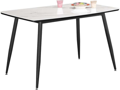 SKY-TOUCH Modern Rectangular Dining Table, 140x80cm, Rock Slab Tabletop with Black Iron Legs, Grey, Ideal for Kitchen, Dining Room, and Restaurant (Chairs Not Included)