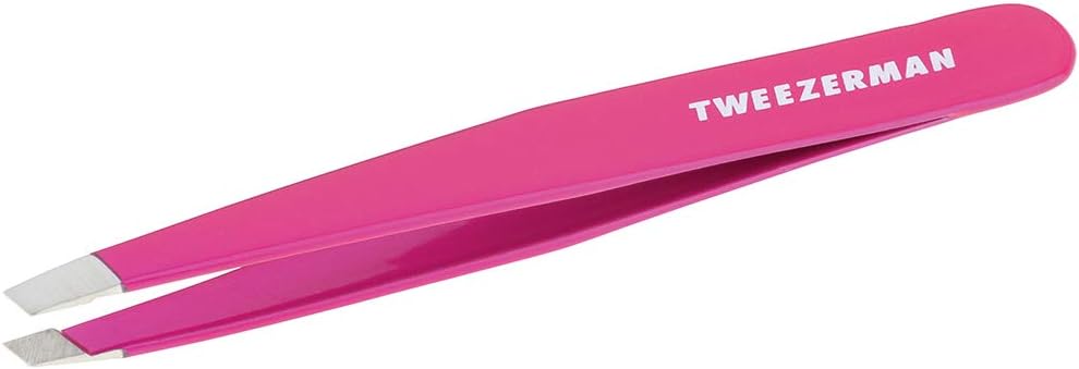 Tweezerman Stainless Steel Slant Tweezer - Eyebrow Tweezers for Women and Men (Neon Pink)