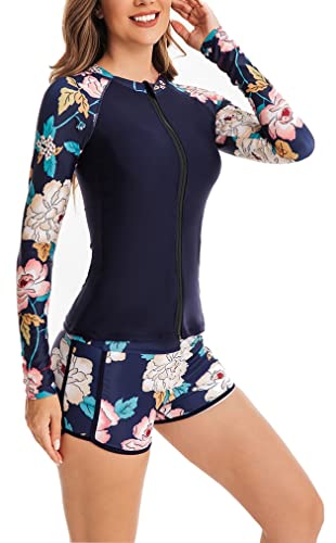 CCAKXCJJ Womens Two Piece Rash Guard Long Sleeve Swimsuit UV UPF 50+ Zipper Athletic Swimwear Sports Surfing Bathing Suit