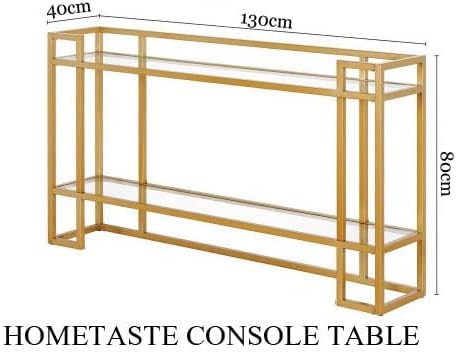 HOMETASTE Glass Console Table Metal Console Table with Dual Clear Glass Shelve Entryway Table Narrow Modern Console Table TV Stand Dressing Table Stand Modern Hallway Table (Golden)