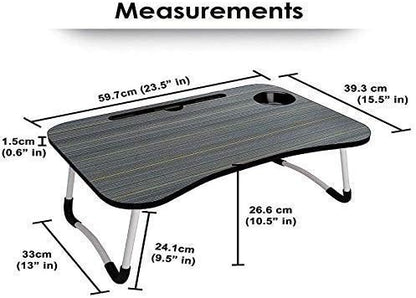 SKY-TOUCH Portable Folding Laptop Desk for Bed，With iPad and Cup Holder Adjustable Lap Tray Notebook Stand， Foldable Non-Slip Legs Reading Table Tray for working，studying，camping 60x40x28cm Black