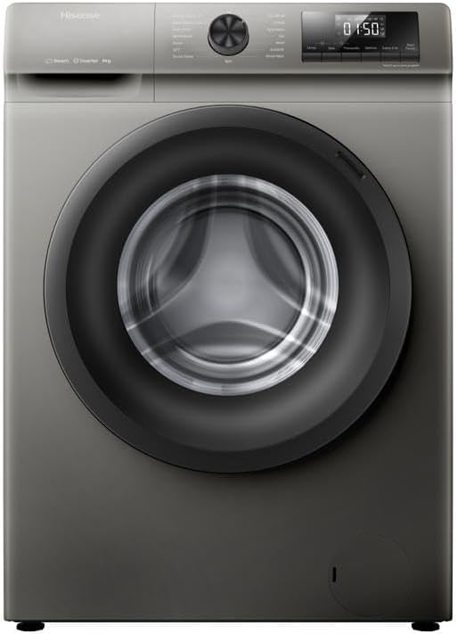 Hisense 8KG Front Loading Washing Machine 1200 RPM,With Pause & Add, Drum Clean, Colour Titanium Gray, Inverter model WFSQ8012VMT -1 year Full Warranty