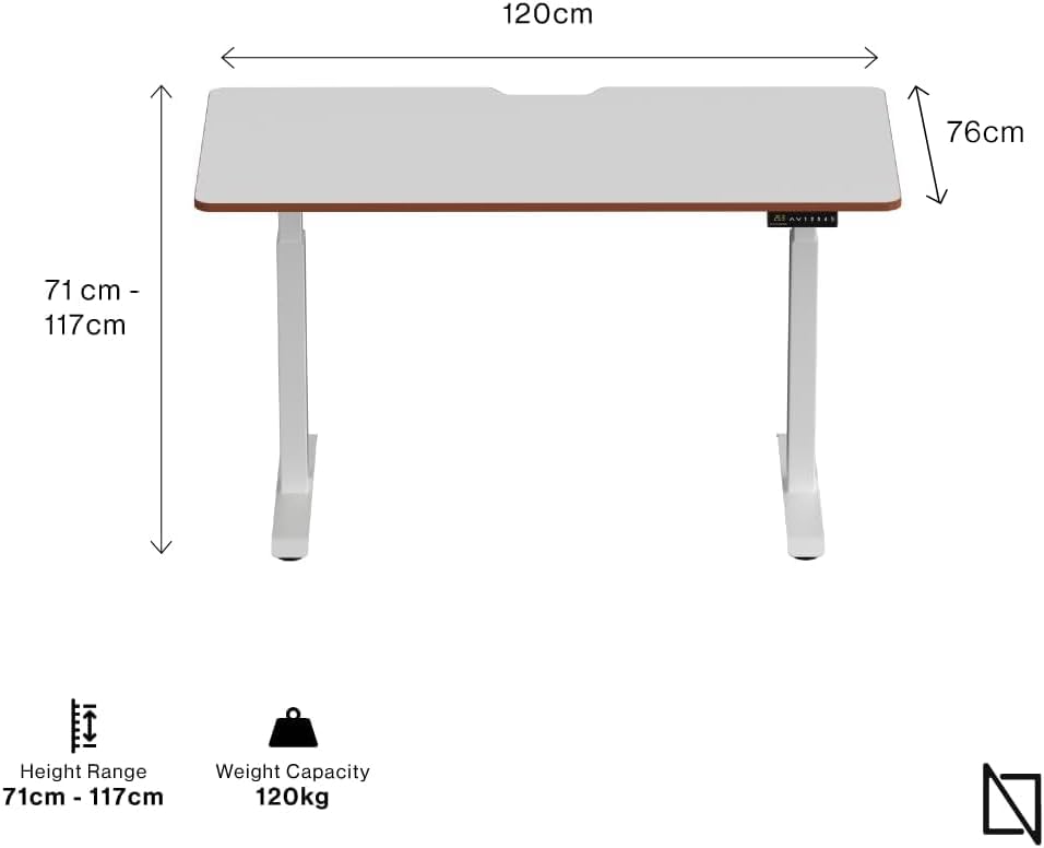 Navodesk Height Adjustable Standing Desk Workstation, Bluetooth Enabled White Frame + Top (White Oak, 120 x 76 CM)