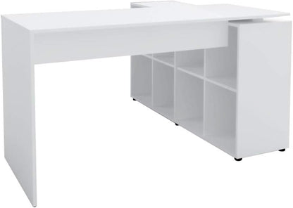 Artany Nero Corner Desk, White, L Shaped, 8 Storage Organizing Shelves - W 140 X D 130 X H 75 cm