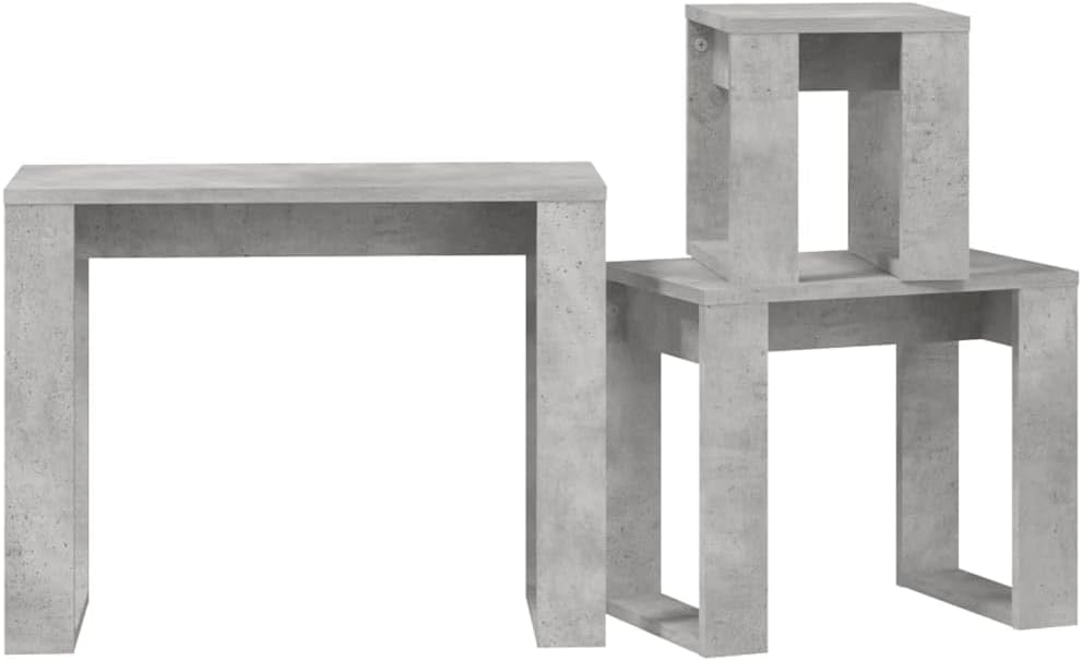 vidaXL 3x Nesting Tables Home Living Room Bedroom Furniture Accessory Accent End Side Nest of Table Nightstand Set Engineered Wood Concrete Grey