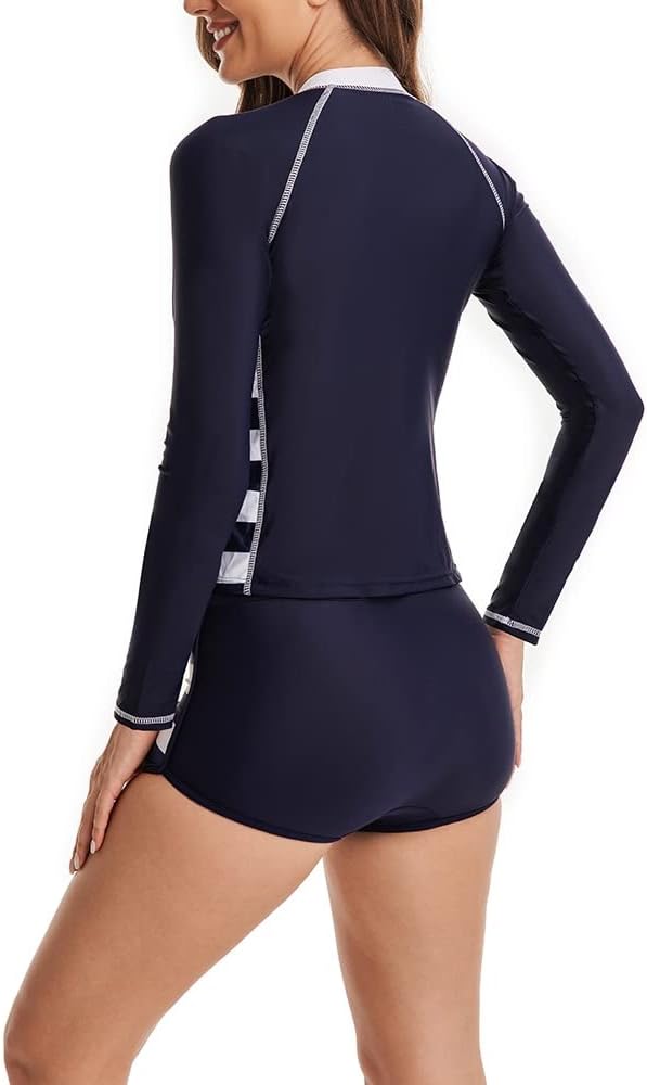 CCAKXCJJ Womens Two Piece Rash Guard Long Sleeve Swimsuit UV UPF 50+ Zipper Athletic Swimwear Sports Surfing Bathing Suit