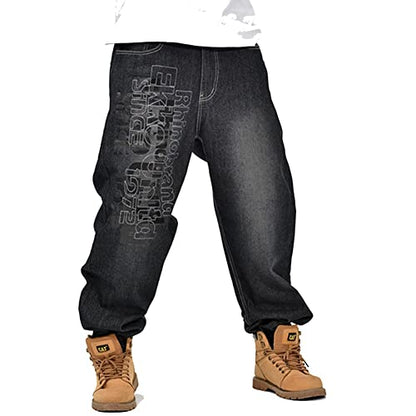 LUOBANIU Men's Vintage Hip Hop Style Baggy Jeans Denim Loose Fit Dance Skateboard Pants