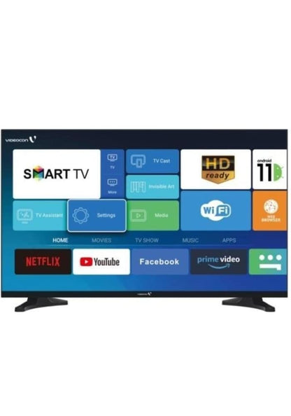 Videocon 43 Inch TV Full HD Smart Android 11 Google Play Netflix, YouTube, Shahid, Built, in Bluetooth, & WiFi, Black Color Model - E43EL1100-1 Year Full Warranty.