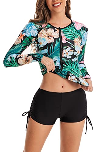 CCAKXCJJ Womens Two Piece Rash Guard Long Sleeve Swimsuit UV UPF 50+ Zipper Athletic Swimwear Sports Surfing Bathing Suit