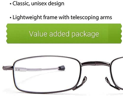 Focus Eye Fit Reading Glasses for Men and Women - Light Weight Folding Readers Includes Glasses Case and Cleaning Cloth