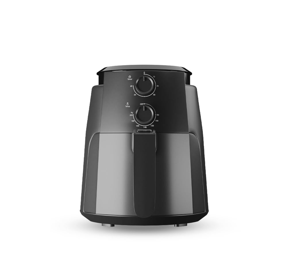 evvoli Air Fryer 4 Litres with Timer Temperature Adjustable Control and 8 Preset Programs 1500W, EVKA-AF4001BS Black