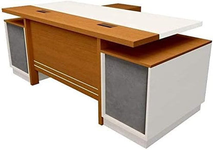 Mahmayi Zelda M225-16 Modern Executive Desk with Check Writing Ledge, Underneath Storage Cubby, Locking Drawer, and Storage Cabinet - Office Furniture for Productivity - Walnut/White (160cm)