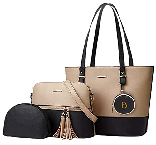 Brandsho - PU Leather Women Multipurpose Carry Tote Crossbody Satchel Purse Clutch Handbag Set of 4 for Travel Shopping And Carry