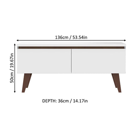 MADESA TV Stand with 2 Doors, for TVs up to 55 Inches, Wood, 136 W x 50 H x 36 D Cm – White