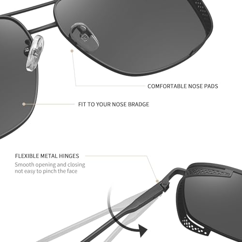 Joopin Polarized Aviation Sunglasses Men Women, Classic Rectangular Sun Glasses Military Metal Frame Driving Fishing UV Protection