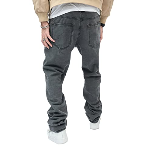 WEIBUMAOYI Men's Loose Fit Pants Relaxed-Fit Men Jeans Washed Oversize Straight Leg Carpenter Jean