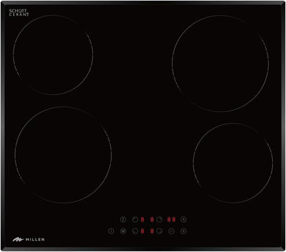 MIILLEN Built in Electric hob, 60 cm Black Glass, 4 Heating Zones, 6000W, Touch Control, MEH 601 BL, 3 Year Warranty