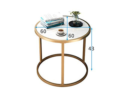 Coffee Tables for Living Room, Double-Layered Square End Side Tables Sofa Table, Modern Marble Nesting Table with Metal Frame Legs Set of 2 (White+square+Golden frame)