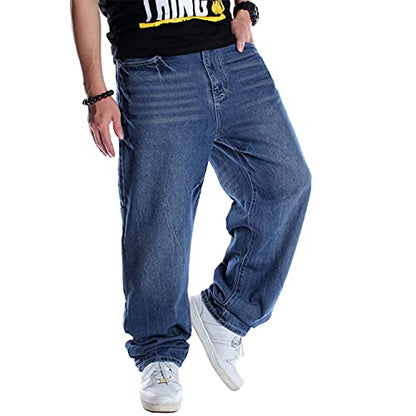 EnllerviiD Men's Relaxed Fit Classic Jeans - Loose Fashion Baggy Comfort Plain Hip Hop Denim Pants