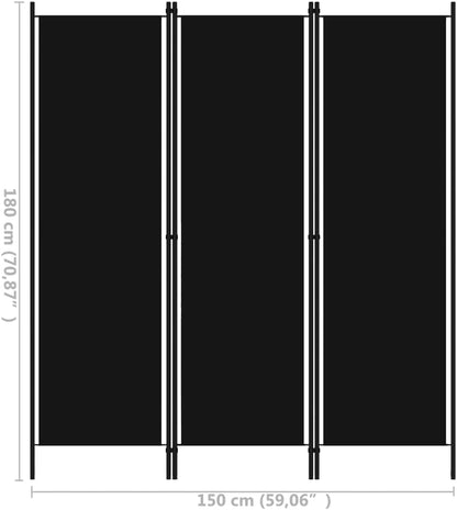 vidaXL 3-Panel Room Divider Folding Panel Screen Movable Partition Privacy Separator Wall Furniture Indoor Bedroom Office Black 150x180 cm