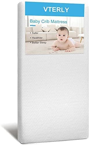 VTERLY Cot Mattresses, 120 x 60cm Crib Mattress with Extra Thick 10 cm Memory Foam & Removable Washable Cover, Breathable, Anti Allergenic and Water Resistant Toddler Bed Mattress