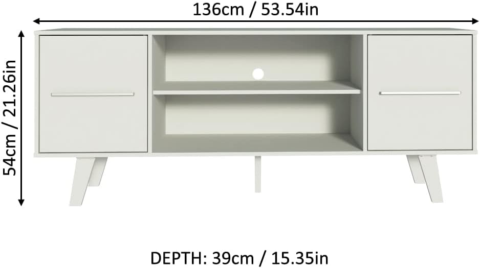 MADESA TV Stand with Storage Space and Cable Management, for TVs up to 55 Inches, Wood, 136 W x 54 H x 39 D Cm – White