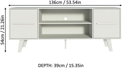 MADESA TV Stand with Storage Space and Cable Management, for TVs up to 55 Inches, Wood, 136 W x 54 H x 39 D Cm – White