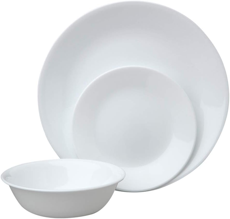 Corelle Livingware 18-Piece Dinnerware Set 1088609, Winter Frost White, Service for 6