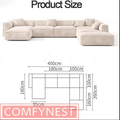 Comfynest Modern U Shape Sofa Set Velvet Fabric Corner Sectional Couch (Left Bed)