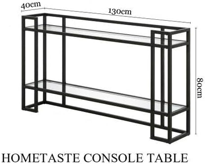 HOMETASTE Glass Console Table Metal Console Table with Dual Clear Glass Shelve Entryway Table Narrow Modern Console Table TV Stand Dressing Table Stand Modern Hallway Table (Golden)