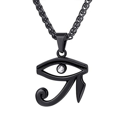 U7 Ancient Egyption Jewelry Stainless Steel 18K Gold Plated Eye of Horus Necklace, Ankh Cross Pendant, Men Women Fashion Jewelry with Chain 22 Inch, Send Gift Box