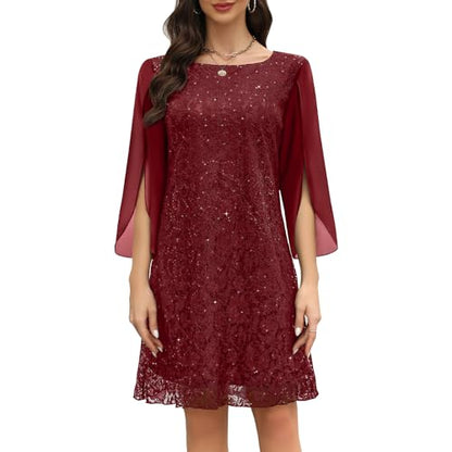 Wedding Guest Dresses for Women,Cocktail Dress,Dresses for Weddings as a Guest, Lace Chiffon Evening Dress