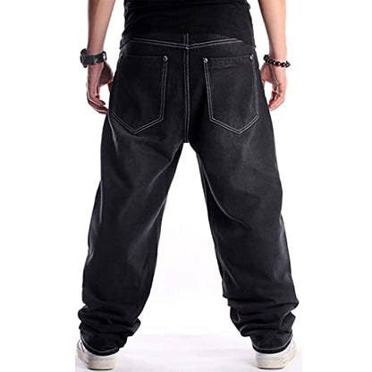 EnllerviiD Men's Relaxed Fit Classic Jeans - Loose Fashion Baggy Comfort Plain Hip Hop Denim Pants