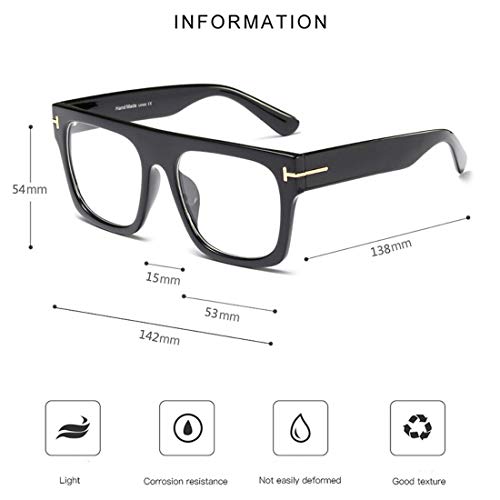 Jurchio Unisex Stylish Square Non-prescription Eyeglasses Glasses Flat Top Big Eyeglass Frames Large lens Clear Lens Eyewear