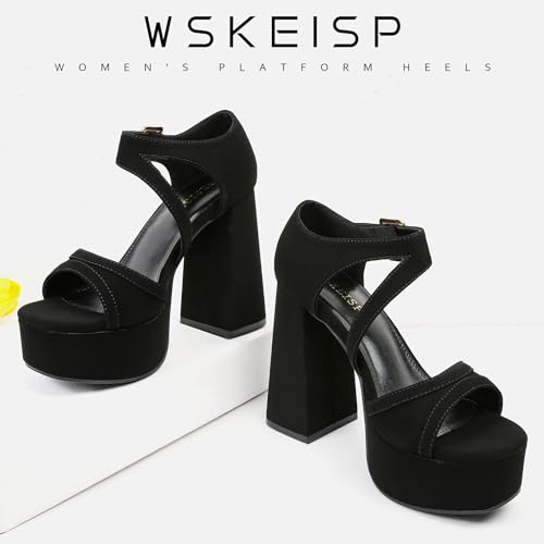 WSKEISP Platform Chunky Heels for Women Trendy Square Toe Heeled Sandals Black White Pink Silver Gold High Heels Ankle Strap Party Wedding Dress Pumps