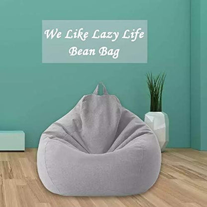 KODENG Large Small Lazy Sofas Cover Chairs Without Filler Linen Cloth Lounger Seat Bean Bag Pouf Puff Couch Tatami Living Room Beanbags (Blue, 70x80cm)