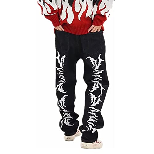 FantasyGears Y2k Jeans Men Grunge Hip Hop Baggy Pants Straight Leg Graphic Denim Joggers Loose Goth Trousers Streetwear