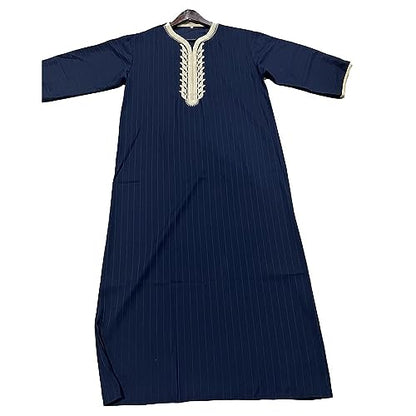 Men Dress Embroidery Long Gown Thobe Robe Short Sleeve Sleepwear Nightshirt