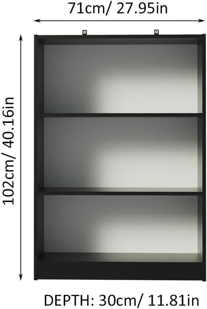 MADESA 3 Shelf Bookcase with Storage Space, Free Standing Bookshelf, Wood, 71 W x 102 H x 30 D Cm - Black