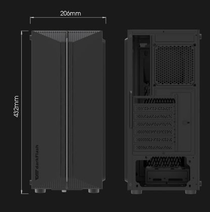 Darkflash DK151 ATX/M-ATX/ITX Computer Case With 3 Pre-Installed Static Fans, Features Changeable LED Strip Lights & Tempered Glass Panel- Gaming PC Case