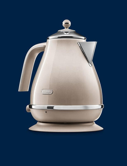 De'Longhi Icona Capitals Grey Vintage Style Kettle, 1.7 L Capacity with Water Level Indicator, 360 Swivel Base, Anti-Slip Feet, Soft Opening Lid, Premium Stainless Steel, KBOT3001.GY