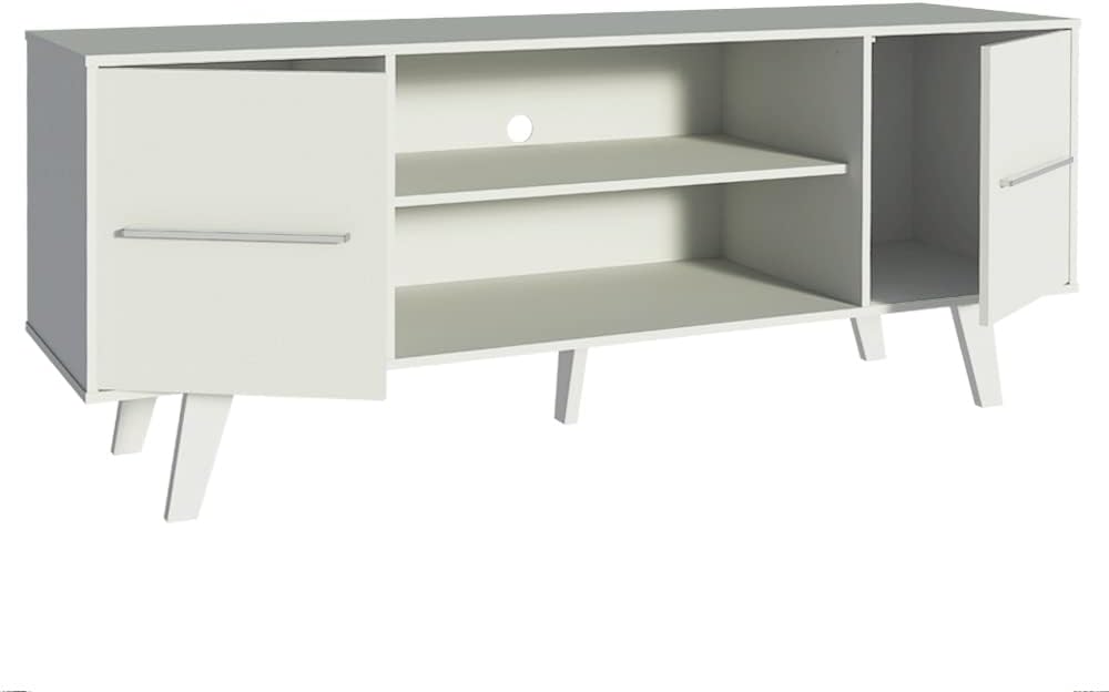 MADESA TV Stand with Storage Space and Cable Management, for TVs up to 55 Inches, Wood, 136 W x 54 H x 39 D Cm – White