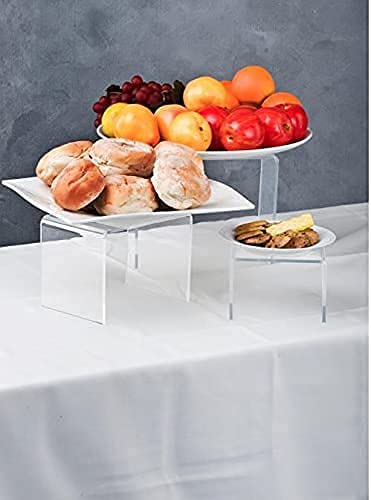 CREATIVE PLANET Acrylic Display Riser Stand, Organizer for Figurines, Food, Cupcakes, Spice, Jewelry, Watches, Desserts - Rectangle Shape (3", 4", 5")