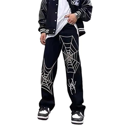 FantasyGears Y2k Jeans Men Grunge Hip Hop Baggy Pants Straight Leg Graphic Denim Joggers Loose Goth Trousers Streetwear