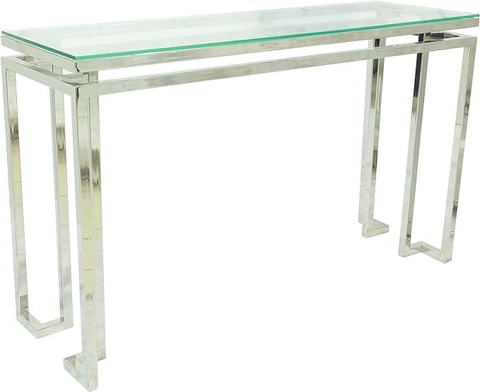 RIGID Stainless Steel Console Table with Metal Frame and Glass Top for Living Room, Entryway, Office | Corner End Table