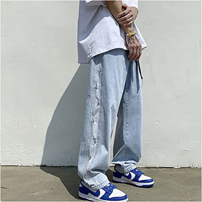 FantasyGears Y2k Jeans Men Grunge Hip Hop Baggy Pants Straight Leg Graphic Denim Joggers Loose Goth Trousers Streetwear